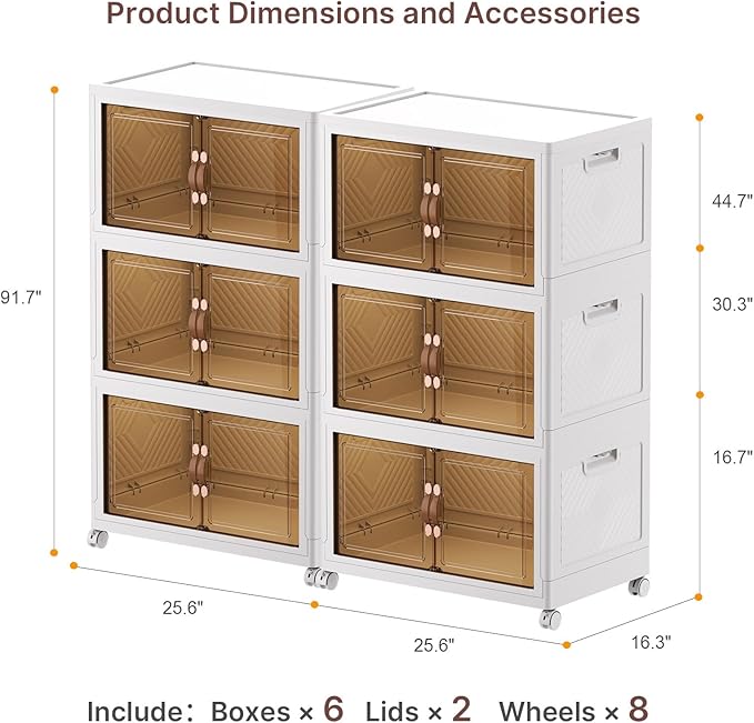 Extra Large Stackable Storage Binswith lids & Wheels, Foldable Collapsible Closet Organizers,360QT-120QT/30GAL*3Pack Plastic Containers with door & drawers for bedroom Dorm