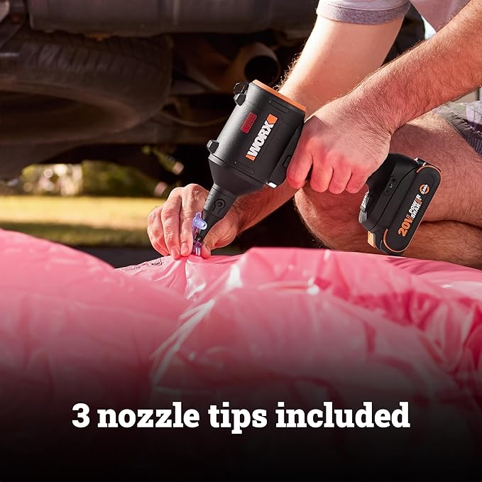 WORX Cordless Blower/Inflator, 20V 39 CFM 470 MPH Brushless High Speed Portable Dust Cleaner for Workshop, Lawn, Yard, Home, Lightweight Handheld Blower, Tool Only, PowerShare