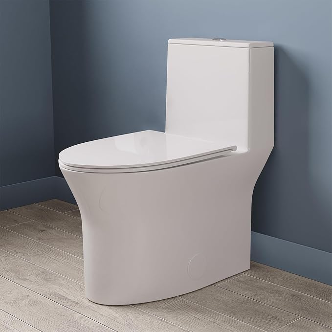 DeerValley Compact One Piece Toilet with Comfortable Seat Height, Modern Standard Toilet for Bathroom, Dual Flush 0.8/1.28 GPF and MAP 900g, 12'' Rough-In Skirted Toilet, DV-1F0250