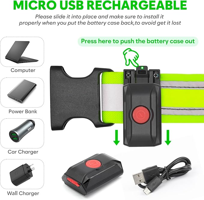 Illumifun LED Running Belt - USB Rechargeable Light Up Sash, High-Visibility Elastic Waistband Light for Running Cycling Hiking Camping Nighttime Activities