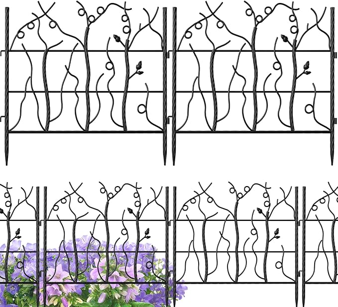 AMAGABELI GARDEN & HOME 5 Panel 26in(H)×11.5ft(L) Decorative Garden Fences and Borders for Dogs No Dig Rustproof Metal Fence Panels Garden Edging Animal Barrier Fencing for Flower Bed Yard Patio