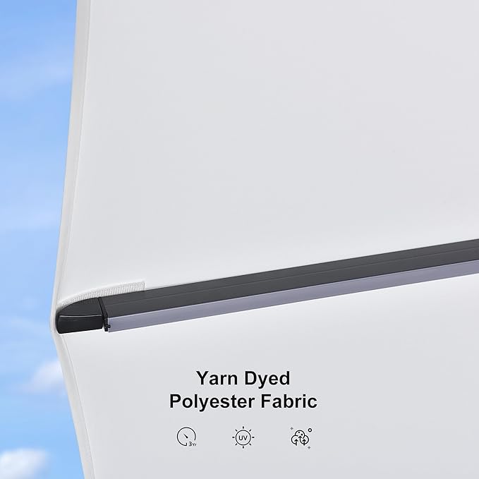 PURPLE LEAF 10 Feet Patio Umbrella with Base Outdoor Cantilever Solar Powered LED Square Umbrella Aluminum Offset Umbrella with 360-degree Rotation for Garden Deck Pool Patio White