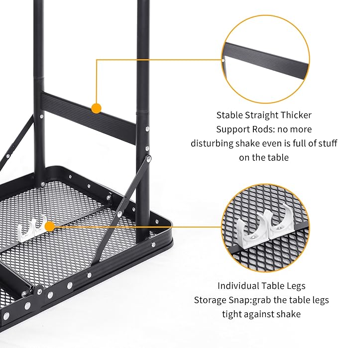 Small Folding Table 2FT Grill Table Foldable Camping Table Picnic Portable Mesh 2 Height Adjustable Outdoor Beach BBQ Black 23.6×15.7× 9.4/20.4inch