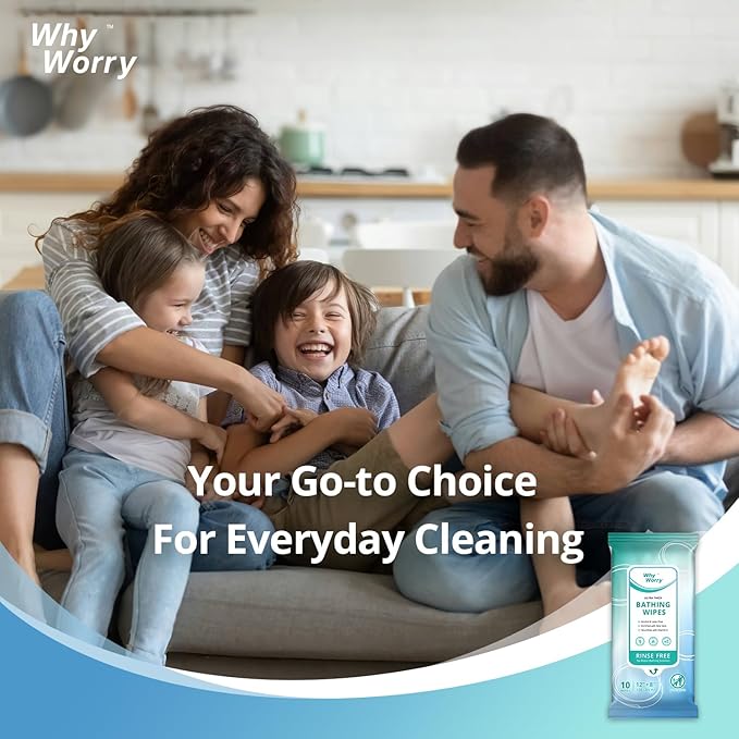 WhyWorry Ultra Thick Bathing Wipes for Adults Rinse Free, Large Body Cleansing Wipes with Aloe for Women, Men & Elderly, 8" x 12" Disposable Shower Washcloths for Gym & Camping, Fresh Scent, 50 Count