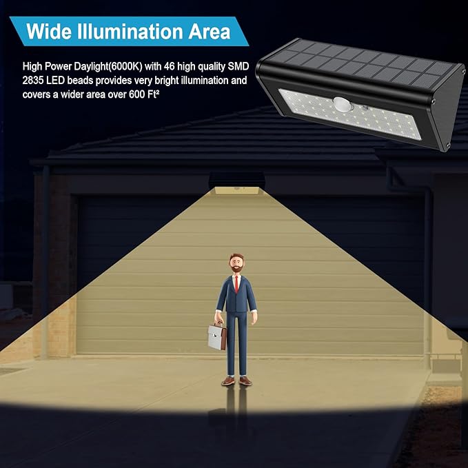SECUROAD 1100 Lumens Solar Motion Sensor Lights Outdoor, IP65 Waterproof, 4500mAh Battery, Black Aluminum Metal Security Flood Wall Lights, 1 Pack, Warm White