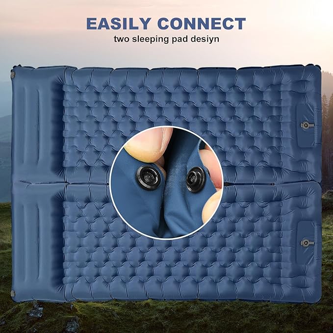 Camping Sleeping Pad with Pillow: Extra Thick 4.7 Inch Ultra-Light Self Inflating Air Mat, Portable Waterproof Inflatable Sleep Mattress with Built-in Foot Pump for Outdoor Traveling (Navy Blue)