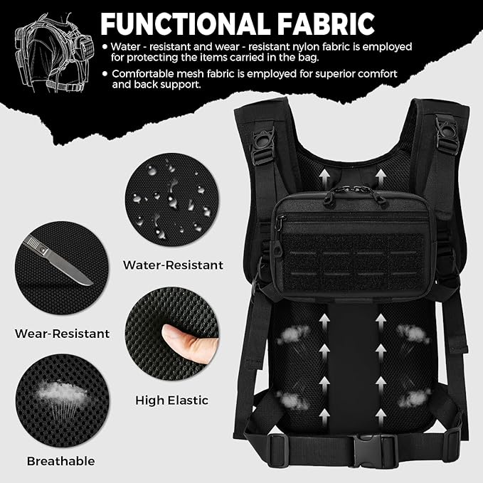 Tactical Hydration Backpack with 2L Water Bladder and Front Small Tactical Pouch, Outdoor Water Backpack for Men Women, Sports Hydration Pack for Hiking, Cycling, Climbing