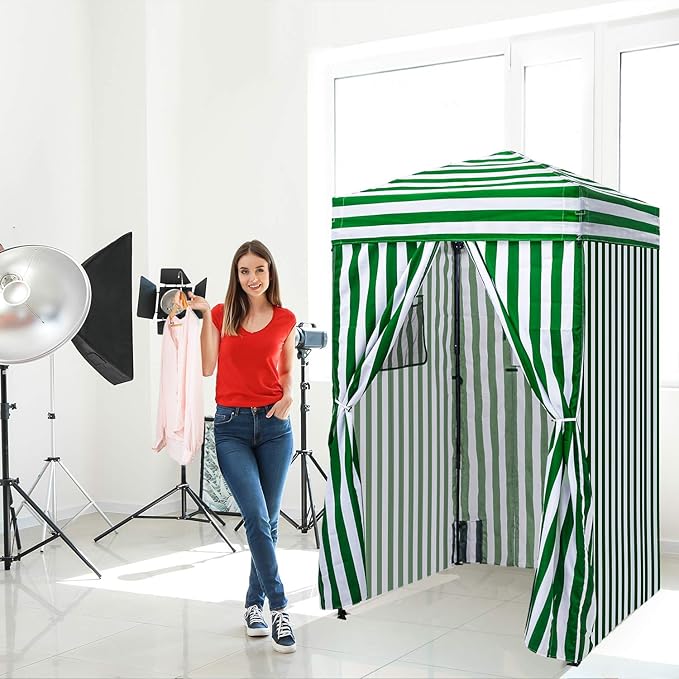 EAGLE PEAK Flex Ultra Compact 4x4 Pop-up Canopy, Sun Shelter, Changing Room, Portable Privacy Canopy Cabana for Pool, Fashion Photoshoots, or Camping, Green/White