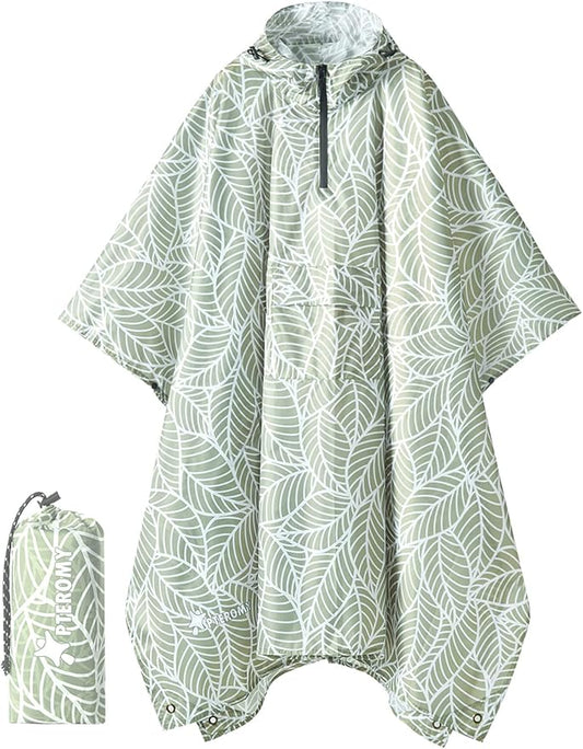 PTEROMY Hooded Rain Poncho for Adult with Pocket, Waterproof Lightweight Unisex Raincoat for Hiking Camping Emergency