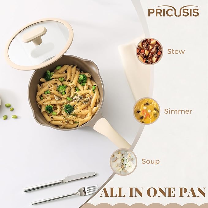 Nonstick Saucepan with Lid, 2.7 Quart Sauce Pan, Healthy Sauce Pot with Pour Spouts for Multipurpose Use, PFOA Free, Induction Compatible, Apricot