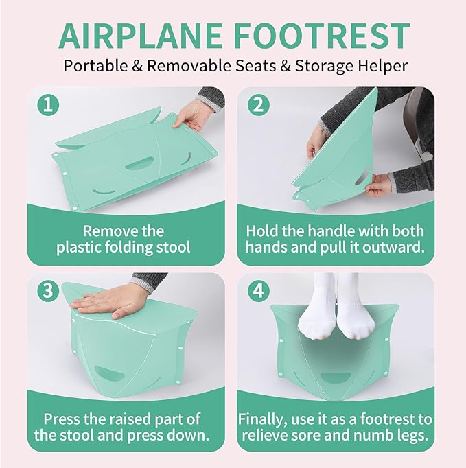 Travel Foot Rest for Airplane & Office - Portable Under Desk Foot Stool, Relieves Back & Knee Pain, Comfort for Long Flights, Cars, Subways & Trains (Green)