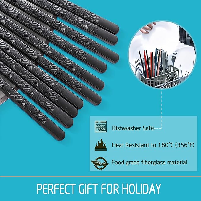 100 Pairs Fiberglass Sushi 24cm/9.4 Inch Chopsticks, Dishwasher Safe, Japanese Style Non-Slip, for Restaurant & Party, Black Ivy.