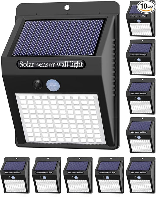 10 Pack Outdoor Solar Lights, 3 Modes/100LED Wireless Solar Security Lights with Motion Sensor - IP65 Waterproof, Suitable for Front Door, Backyard, Garage, Deck...
