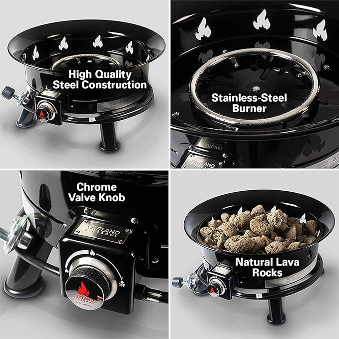 Outland Living Firebowl Smokeless Fire Pit, Round Outdoor Portable Propane Gas Fire Pit with UV and Weather Resistant Durable Cover, 24-Inch Diameter 58,000 BTU, Black, 883 Mega, For Outside Use