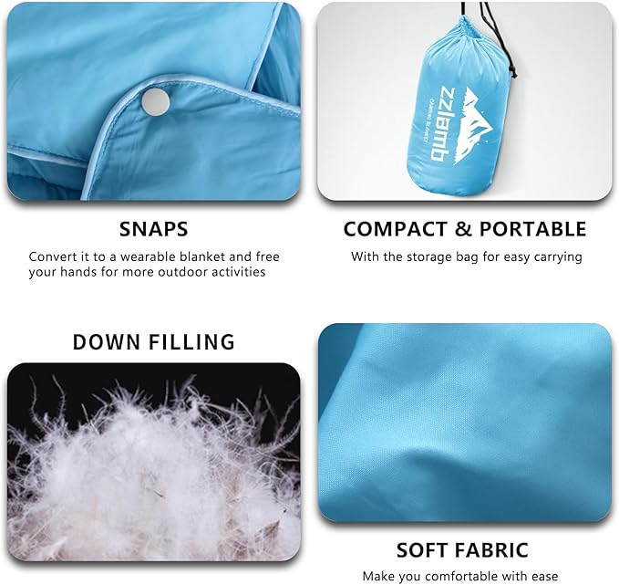 zzlamb Puffy Down Camping Blanket Water-Repellent, Down Throw Travel Blanket Portable for Outdoor, Light Warm Quilt for Couch Plane Car Theater Stadium Picnic RV Backpacking Hammock