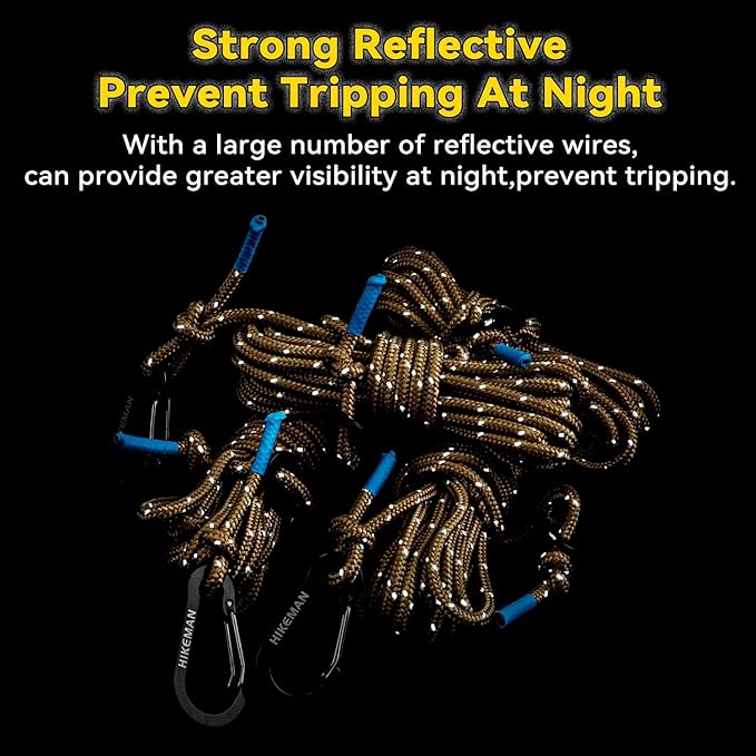 HIKEMAN Reflective Tent Rope Guyline - 4M Camping Guide Ropes,3mm Tent Guy Ropes Cord with Aluminum Tensioners Adjuster for Outdoor Camping Hiking Caravan Awning Tents (Black, 3mm)