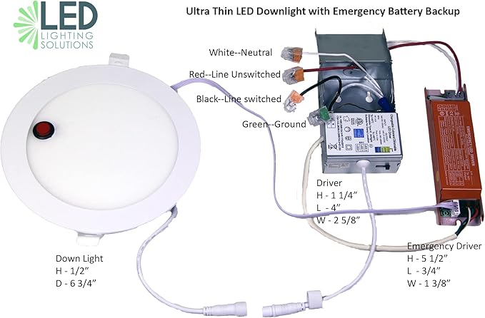 LED & Lighting Solutions LED 6" Dimmable Downlight Can w/ 90 Min Emergency Battery Backup, 12w, 5 CCT Selectable 2700-6000k, 960 lumens, 80 CRI| UL/ETL/IC/Damp Rated, Energy Star