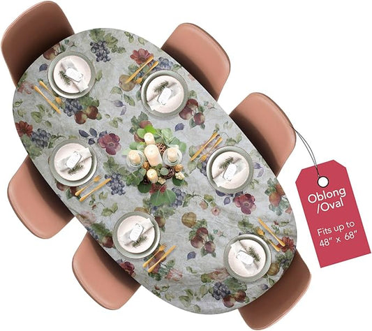 LAMINET Elastic Fitted Table Cover - Antique Fruit - Oblong/Oval - Fits Tables up to 48 x 68”