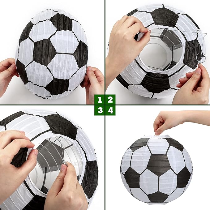10 Inch Soccer Paper Lanterns Sports Soccer Themed Birthday Party Decorations Supplies Party Favors - Pack of 5