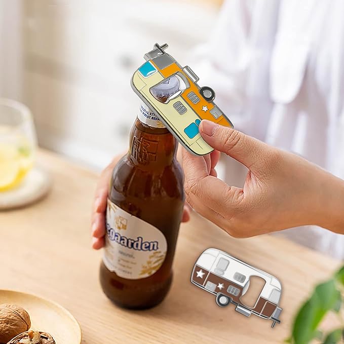 Magnetic Rv Bottle Opener with Cap Cather, Unique RV Gift Set,Magnets Sticker to Fridge for Easy Storage,Perfect Camping Accessories Beer Gift Ideas for Camper Lover,Cool Rv Gadgets