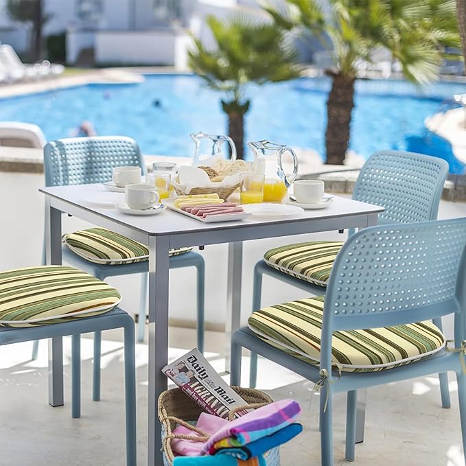 Indoor/Outdoor Chair Cushions 16x17 Inch, Patio Chair Cushions with Ties, All Weather Seat Cushions for Patio Furniture Home Garden Chair Use, Set of 4,Stripe Onyx