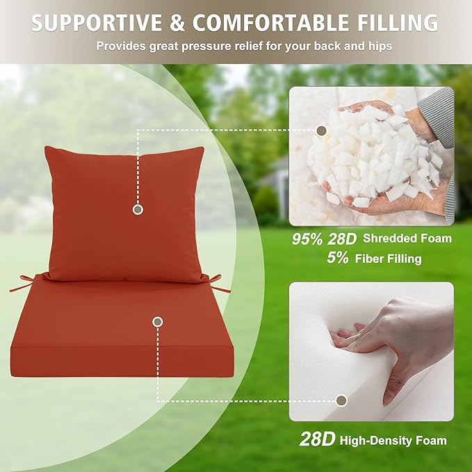 Outdoor Chair Cushions, Waterproof Outdoor Cushions for Patio Furniture w/Fade-Resistant, Removable & Machine-Washable Covers, 19x19 Inch, Ideal for Seat in Gardens/Porch – Set of 2, Rust