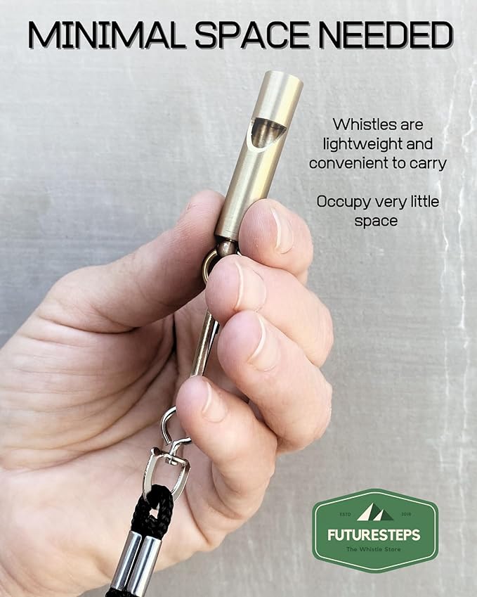 Premium Brass Whistles 125 decimals Set of 2 - Includes 2 Black Lanyard 30 Inches - Loud Survival Whistles - Solid Brass