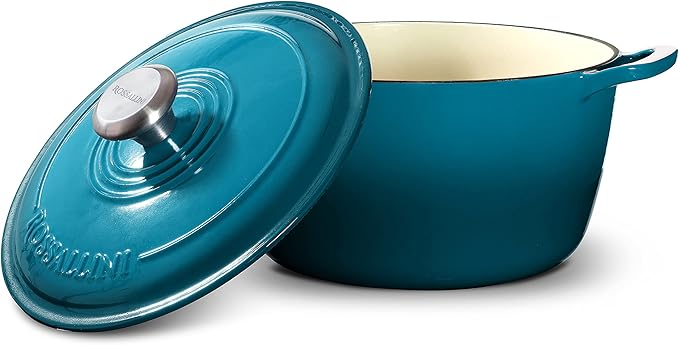 Signature Enameled Cast Iron Dutch Oven, Non-Stick Serving Pot with Tight Fitting Lid for Perfect Roasting, Baking, Sauteing, and Bread Making | 10Q (9.5L) - Ocean Blue
