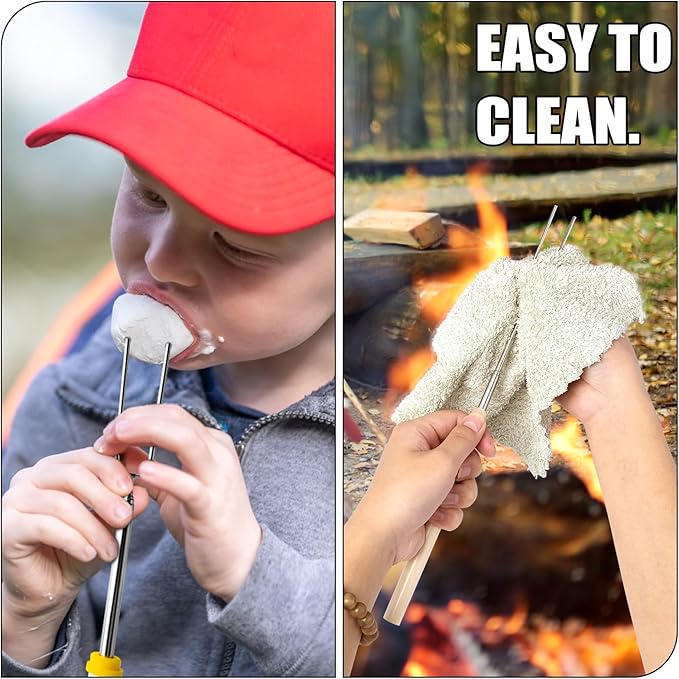 Briout Extendable Stainless Steel Roasting Sticks - Smores Sticks for Fire Pit Long 32 Inch, Smore Skewers Hot Dog Fork Campfire Accessories, Camping Essentials for S'mores - 15 Pack