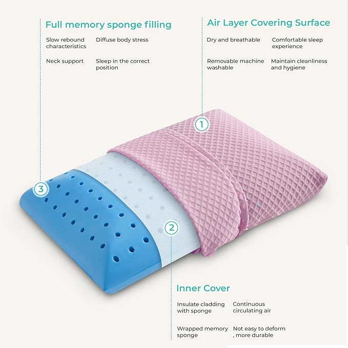 Travel Pillow Memory Foam Pillows, Camping Pillow-Compressible Medium Firm, Breathable Cover, Ideal Backpacking Hiking, Bed Pillows, Airplane and Car (Apricot Powder, S)