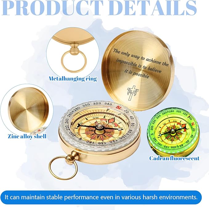 Custom Engraved Compass Keychain - Personalized Brass Compass with Luminous Function, Waterproof Survival Tool for Hiking Camping Graduation Gifts