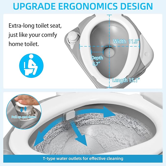 YITAHOME Portable Toilet Camping Porta Potty 5.8 Gallon with Diagonal Bowl, Hand Sprayer, Level Indicator, Rotating Spout, Carry Bag, Toilet for Adults, Outdoors, RV, Boat and Trips