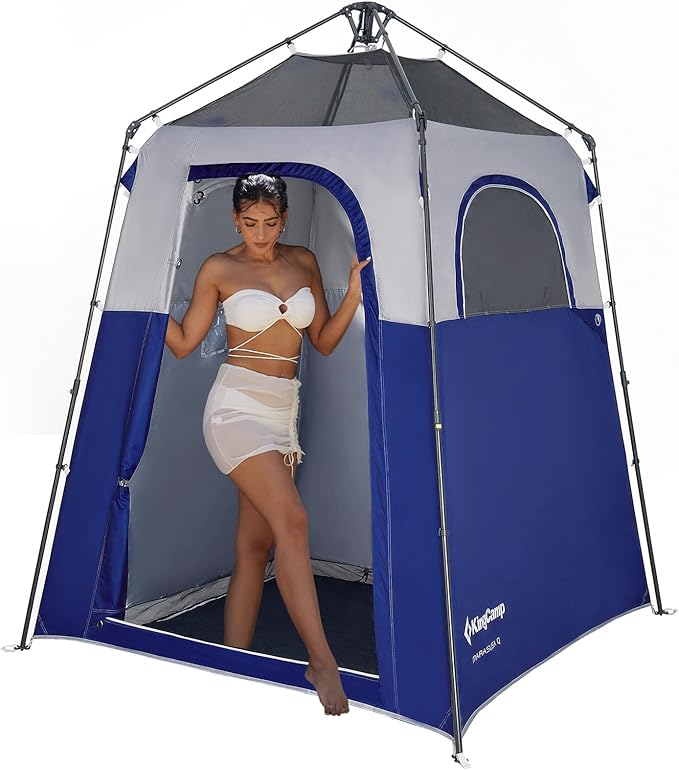 KingCamp Camping Shower Tent, Instant Portable Privacy Shelter, 1/2 Room Large Outdoor Toilet Tent with Floor, Water-Resistant, Windproof & Easy Setup for Beach, Camping & Hiking