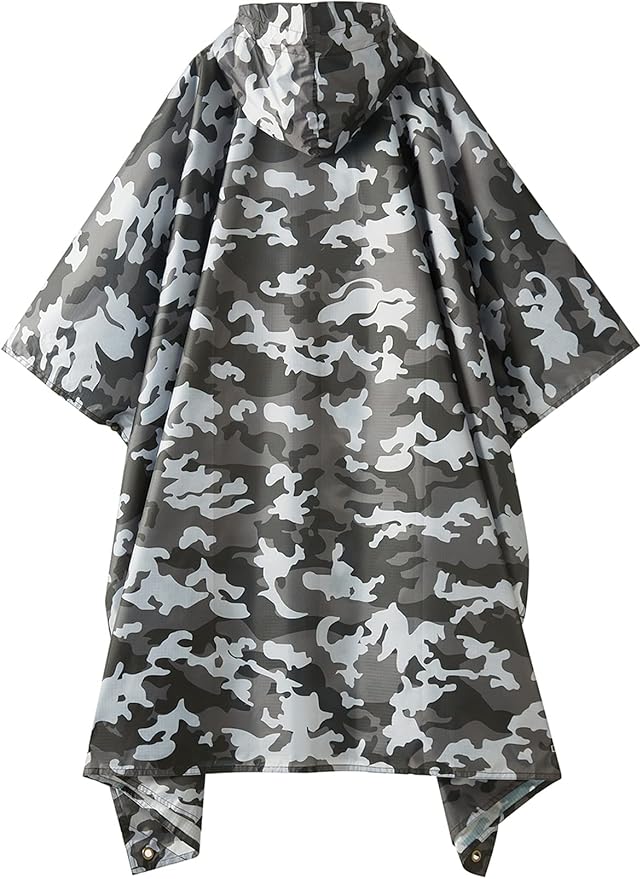 PTEROMY Hooded Rain Poncho for Adult with Pocket, Waterproof Lightweight Unisex Raincoat for Hiking Camping Emergency