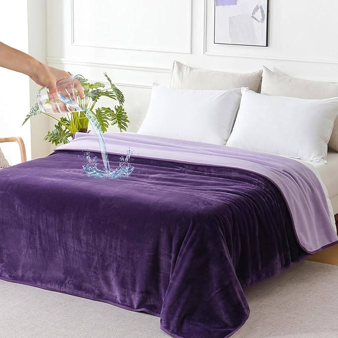 SOCHOW Waterproof Blanket for Bed Sofa Couch, Water Resistant Blanket Washable 80"x90", Reversible Leakproof Bed Cover for Adults Elderly Pets, Deep Purple & Light Purple