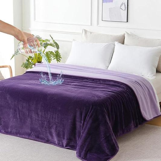 SOCHOW Waterproof Blanket for Bed Sofa Couch, Water Resistant Blanket Washable 60"x80", Reversible Leakproof Bed Cover for Adults Elderly Pets, Deep Purple & Light Purple