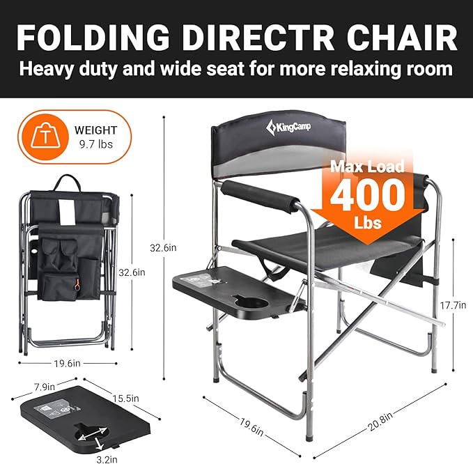 KingCamp 2-Pack Directors Camping Chair with Padded Folding Portable Seats, Black