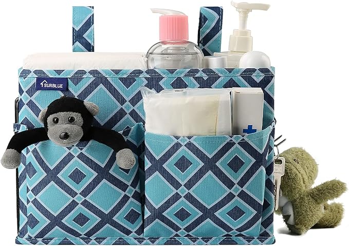 Surblue Caddy Hanging Organizer Bedside Storage Bag for Bunk and Hospital Beds, Blueplaid, Small