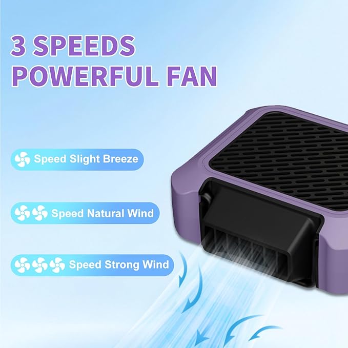 Portable Waist Fan, Personal Clip on Fan Rechargeable Hands-Free Hanging Neck/Desk Fans with 3-Speed Settings & LED Light, Small Wearable Cooling Belt Shirt Fans for Camping Travel Outdoors