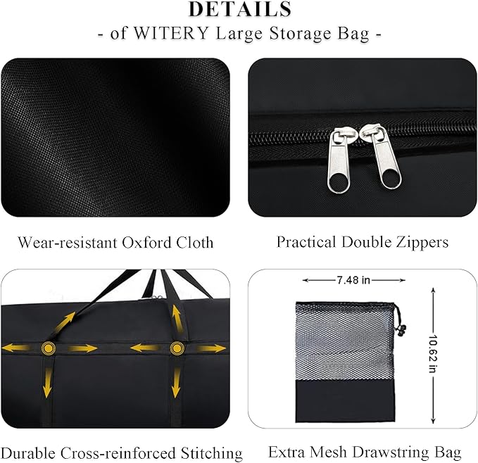 WITERY 180L Large Storage Bags - Big Moving Bags Heavy Duty with Zippers & Handles, Alternative to Moving Boxes and 39Inch Storage Tote for Space Saving, Travel, Clothes, Blankets, Pillows, Bedding