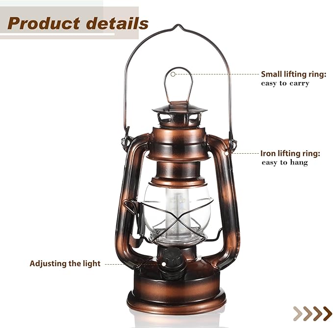 Hortsun 12 Pieces 8 Inch Vintage LED Hurricane Lantern 12 Warm LEDs and Dimmer Switch Battery Operated Farmers Hanging Lantern for Indoor Outdoor Camping Usage Decor