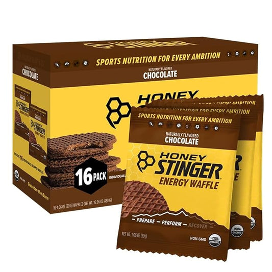 Honey Stinger Organic Chocolate Waffle, Energy Stroopwafel for Exercise, Endurance and Performance, Sports Nutrition for Home & Gym, Pre and Post Workout, Box of 16 Waffles, 16.96 Ounce