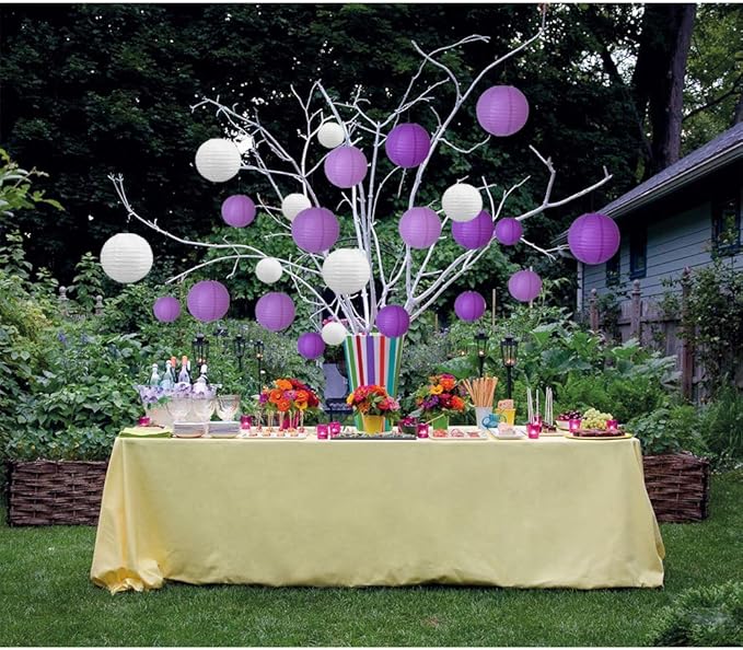 BEISHIDA 21 Pcs Lavender Purple White Round Paper Lanterns Decorative Hanging Asia Chinese Japanese Paper Lanterns Lamp for Halloween Birthday Wedding Baby Bridal Shower Home Decor Party Decoration