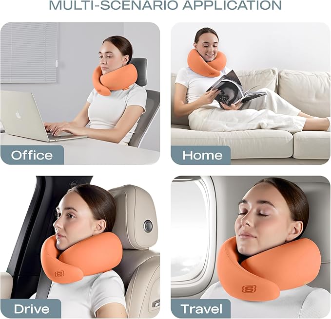 Skechers Memory Foam Travel Pillow,Comfortable & Breathable Airplane Travel Essential, Neck Pillow for Travel, Car Rides, Home, and Office Use, Ergonomic Design for Men and Women,Orange