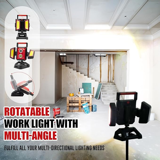 SYLSTAR 40W Rechargeable Work Light, 4000LM Magnetic Work Light with Foldable&360° Rotatable Floodlights, Big Clamp, 5 Light Modes, Portable Work Lights for Jobsite Workshop Car Repairing