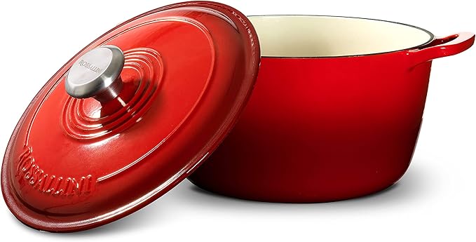 Signature Enameled Cast Iron Dutch Oven, Non-Stick Serving Pot with Tight Fitting Lid for Perfect Roasting, Baking, Sauteing, and Bread Making | 2Q (1.9L) - Red