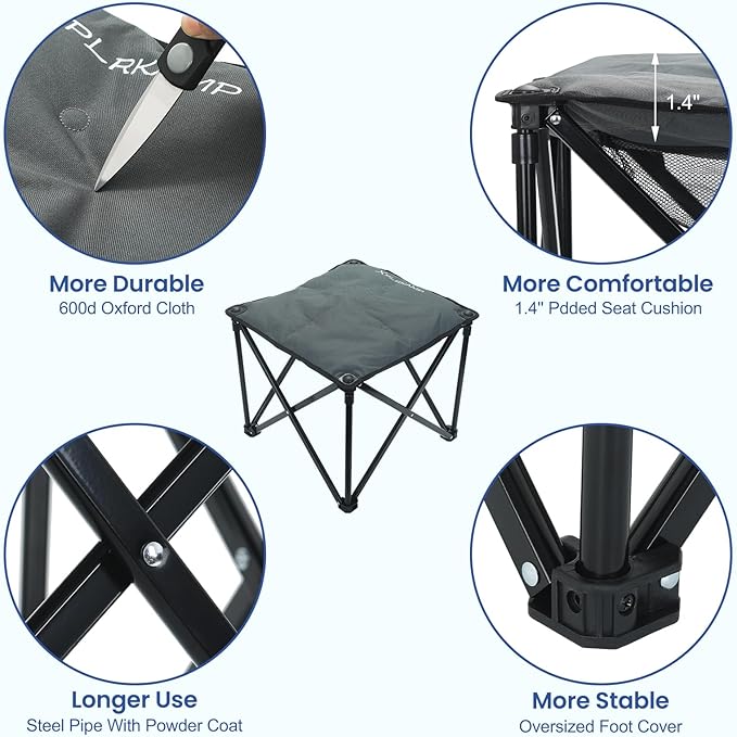 Padded Camping Stool, 18 Inch Oversized Camping Foot Rest, 500lb Camping Chairs Outdoor Footstool Portable Camping Ottoman for Camping Gardening Fishing w/Storage Net Carry Bag(1, DarkGreen)