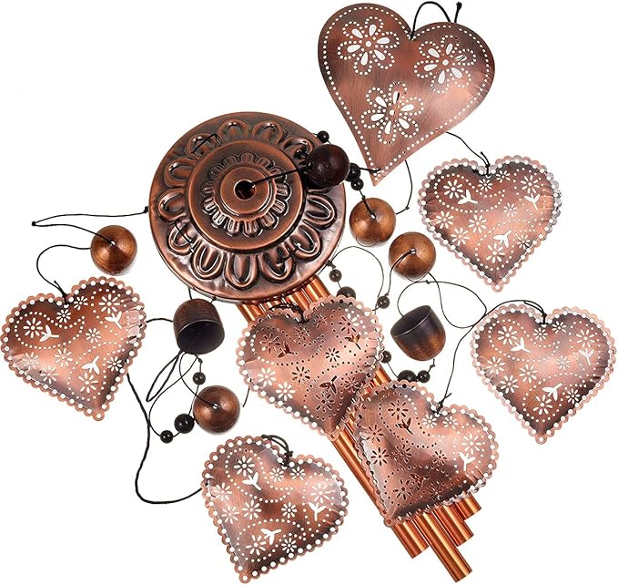 Heart Shape Wind Chimes for Garden, Gifts for Mom, Home, Balconies, Rooms, Patio, Indoor, Outdoor Heart Decoration, Hearts Shape Wind Catcher, Red Copper Memorial Wind Bells, Hearts Wind Chimes Decor