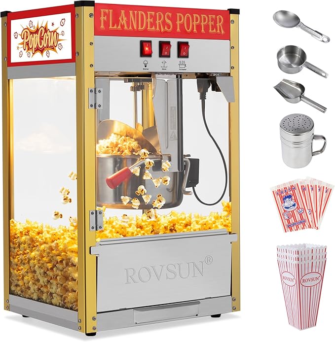 ROVSUN Popcorn Machine with 10 Ounce Kettle Makes Up to 4 Gallons, Countertop Popcorn Maker Commercial Popcorn Machine w/Stainless Steel Scoop, Oil Spoon & 3 Popcorn Cups, Red, ETL Certified