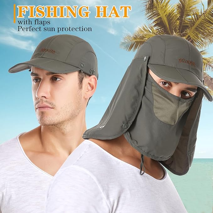 icolor Sun Hats for Men Women with Neck Flap,Foldable Sun Cap Fishing Sun Hats,UPF50+ Sun Protection Ponytail Hats